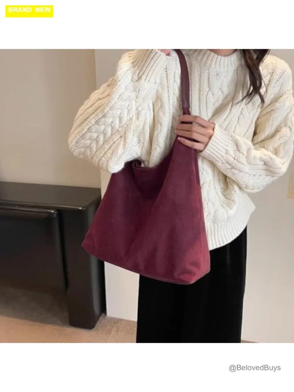 Large Work Tote Bag Boho Slouchy Faux Suede Purse Handbag